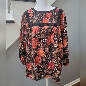Maurices Floral Blouse - Black and Red